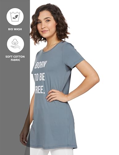 Image of Amazon Brand - Symbol Women's Cotton Stretch Half Sleeve Round Neck Regular Fit T-Shirt (Tunic Length)