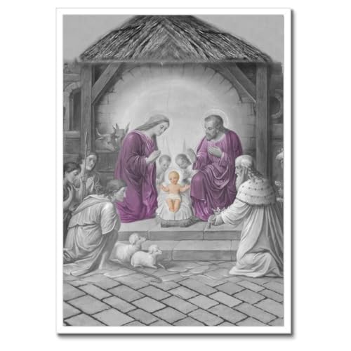 Poster crèche Jésus cadre noir déco murale pour veillée de Noël