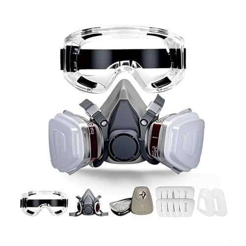DLNXRUIS Maschera Antigas Con Filtro,Riutilizzabile Maschera Antipolvere Con Occhiali Protettivi