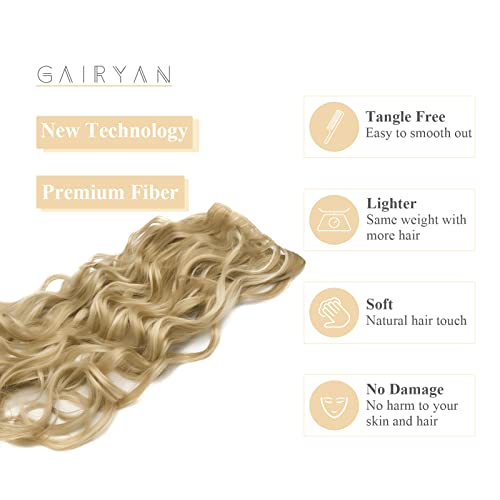 Gairyan 20inch Curly Hair Extensions Clip in Long Hair Extension Highlight 7PCS Full Head Synthetic Wavy Hairpiece for Women (Sandy Blonde & Bleach Blonde) - Image 4