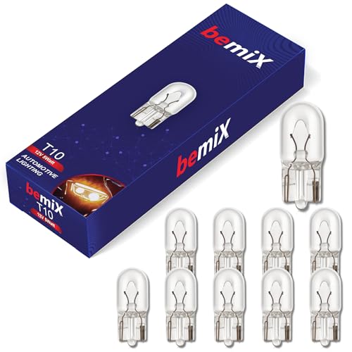 bemiX 10x W5W T10 12V 5W Glassockellampe – W5W Standlicht, Parklicht, Positionslicht, Innenraumbeleuchtung – Signallicht Glühlampen Weiß