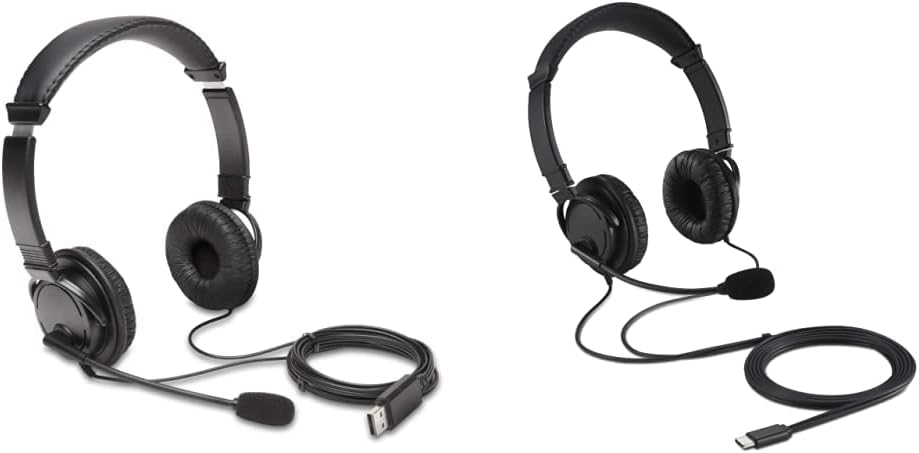 Kensington USB Hi-Fi Headphones with Microphone (K97601WW), Black Hi-Fi USB-C Headphones with Mic (K97457WW), Black
