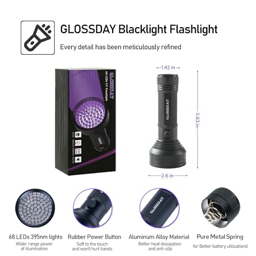 Image of GLOSSDAY Blacklight Flashlight 68 LED UV Flash Light,Ultraviolet Flashlight Black Light Professional Pet Urine Detector for Dog /Cat Urine,Pet Stains,Hunting Scorpions