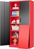 SISESOL Wide & Deep Metal Storage Cabinet with 6 Shelves,72' Tall Red Garage Storage Cabinet with Lock,Metal Cabinets with Locking Doors,Lockable Steel Cabinets for Home,Office,Shop,Garage,72x36x18