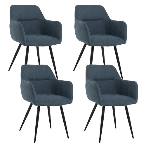 Mevsim Store Sillas De Comedor Juego De 4 Azul - Sillas De Cocina De Tela De Lino - Silla De Salón Tapizada - Sillón Con Reposabrazos - Patas De Metal Con Recubrimiento En Polvo Negro Mevsim Store Sillas De Comedor Juego De 4 Azul - Sillas De Cocina De Tela De Lino - Silla De Salón Tapizada - Sillón Con Reposabrazos - Patas De Metal Con Recubrimiento En Polvo Negro