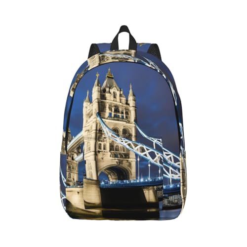Vbcxza Mochila de lona con estampado de Tower Bridge In London, tamaño mediano y pequeño, perfecta para senderismo, viajes y uso diario, Black, S, Mochilas rucksack