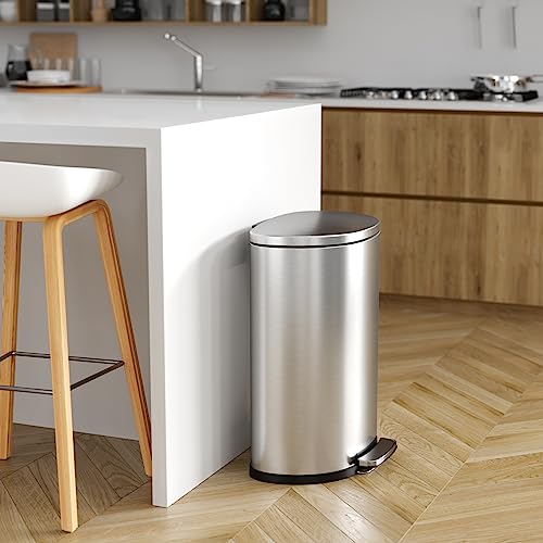 Image of iTouchless 13.2 Gallon Step Trash Can with Odor Control System Stainless Steel, Semi-Round, 50 Liter Garbage Bin for Kitchen, Office, Home-Silent and Gentle Open /Close, Space Saving, SoftStep 13 Gal