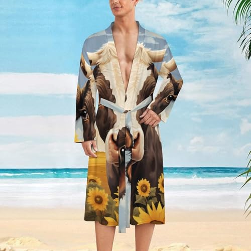 Farmhouse Cow Mens Bath Robe Lightweight Soft Bathrobe Knee Length Spa Sleepwear2