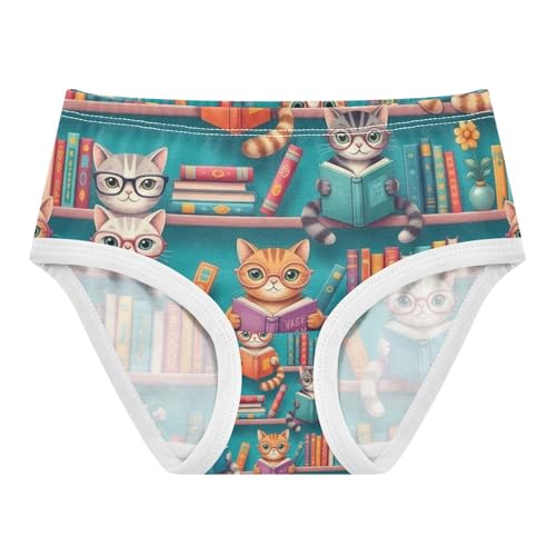 Toddler Girl Briefs, Cats Books Colorful Bookshelves Girls Cotton Underwear, 2T–8 Years