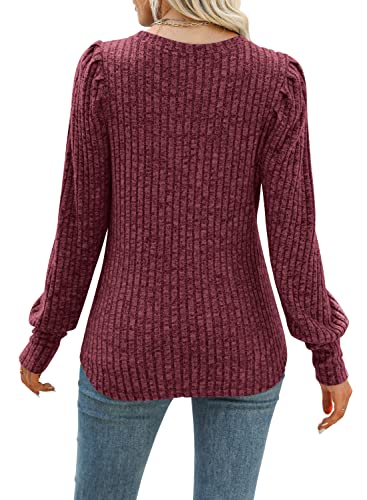 Image of MIHOLL Women's Puff Long Sleeve Shirts Casual Knit Blouses Crew Neck Elegant Tunic Tops