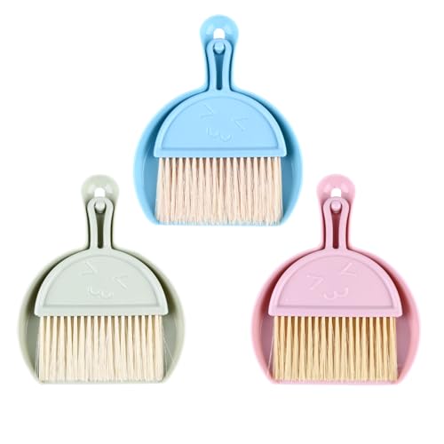HOODANCOS 3Sets Mini Desktop Broom Brush with Dustpan Durable Cleaning Tool for Home Office for Computer and Keyboard Maintenance Compact