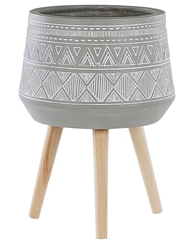 Blumenbehälter in Hellgrau mit 3 Holzbeinen geometrisches Muster ⌀ 33 cm...