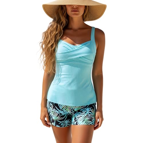 Bikini 2 pièces style tankini imprimé floral galbant avec coques push-up