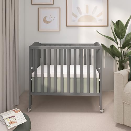 Dream On Me 3 in 1 Portable Folding Stationary Side Crib in Steel Grey, Greenguard Gold Certified, Safety Wheels with Locking Casters, Convertible, 3 Mattress Heights - image 2