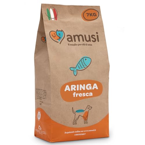amusi Crocchette Cani Adulti Cibo Secco per Cani, 7 kg Aringa Fresca, Riso Integrale e Zucca per una Pelle Sana, un Pelo Sano e il Benessere di Tutto il Corpo