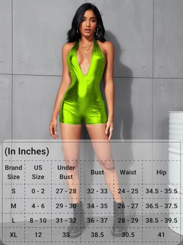 Image of EHSUYAB Sexy Metallic Bodycon Romper, Tie Halter, One Piece Backless Club Outfit