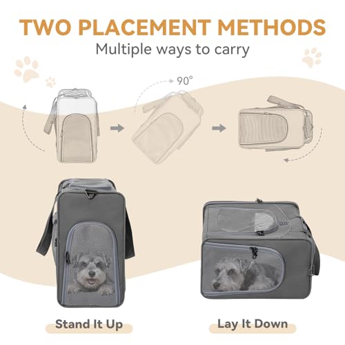 Petsfit Hundetasche Flugzeug 55x40x23 & Flugtasche Hund | Transportbox Katze | Transporttasche Hund Katzen | Sicherer Transport in Auto, Flugzeug und Bahn,mit 2 Platzierung-Methode, L//Grau