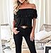 KEEDONE Women's Casual Off Shoulder Ruffle Tops Short Sleeve T Shirts Loose Summer Blouses Shirt Black-L