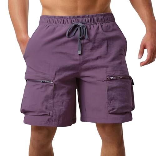 Pantalones cortos tipo cargo para hombre, elásticos, informales, para el trabajo, senderismo, golf, correr, combate, pantalones cortos con múltiples bolsillos, Morado (, 4XL