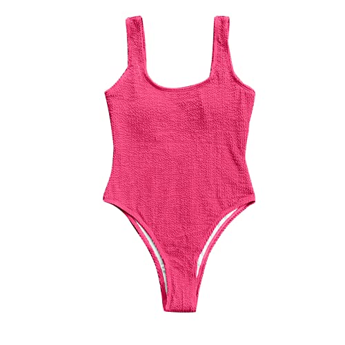 Maillot de bain sans manches col rond rose vif pour femme chic taille L
