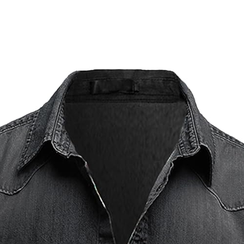 JEKE-DG Men's Western Distressed Denim Shirt Casual Slim Fit Button Down Long Sleeve Wash Work Denim Jean Shirt3