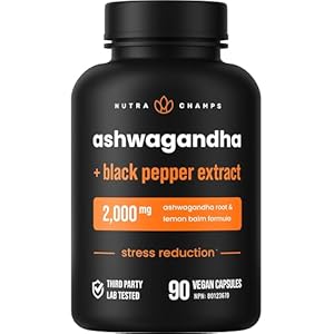 Organic Ashwagandha Supplement with Black Pepper Extract – 2000mg Stress Resistance, Cortisol Manager, Thyroid & Mood Support – Vegan & Non-GMO – 90 Ashwagandha Root Powder Capsules