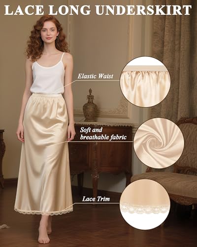 Mepase 3 Pcs Women's Half Slip Long Slip for Women Under Dress Lace Long Underskirt Anti Static Extender Skirt2