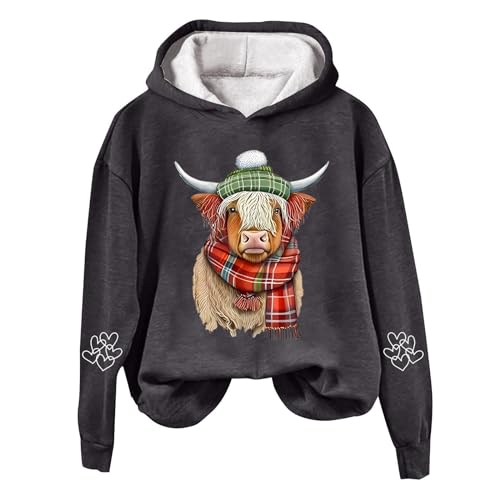 Generisch Vestidos Mini Mujer Sudaderas de vaca Mujer Camisa Occidental Vaca Estampado Sudadera Country Western (2) Jersey, gris oscuro, M