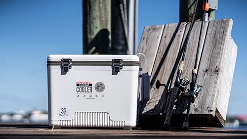 Image of Engel Live Bait Cooler Box with 2nd Gen 2-Speed Aerator Pump - Portable Fishing Station & Minnow Bucket for Shrimp & Other Live Fish with Aerator - ENGLBC-N