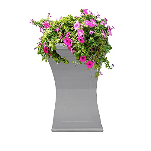 Image of Oakland Living Modern Square Cast Aluminum Metal 40-in Grey Bird Bath and Planter Vase Combo