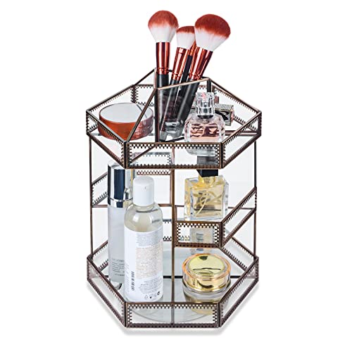 Ikkle 360 Rotating Makeup Organizer Glass Countertop Cosmetic Storage Perfume Display Glass Beauty Display Case, Large Capacity Holder For Brushes Lipsticks Skincare Perfume #TOP5