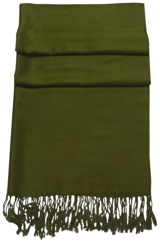 CJ Apparel Avocado Green Solid Color Tassels Design Nepalese Shawl Scarf Wrap Stole Throw Head Wrap Pashmina Hand Made in Nepal New3