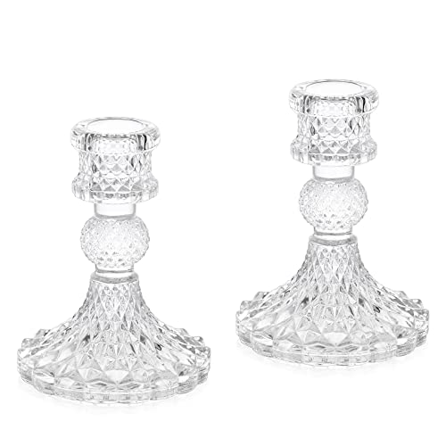 Sziqiqi Juego de 2 Candelabros de Vidrio, Portavelas de Cristal Cónicos de Vidrio Transparente, Elegantes Candelabros para Centros de Mesa para Comedor Sala de Estar Bodas Fiestas Natalizio