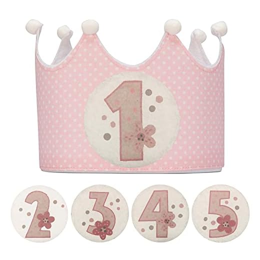 Kembilove Corona Cumpleaños – Corona Primer Cumpleaños niño – Fiesta de cumpleaños Smash Cake de 1-5 Años Intercambiables Lunares Rosa – Regalos Personalizados