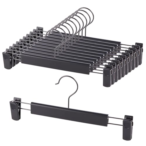 Trouser hangers 10 Pack Skirt Hangers with Adjustment Metal Clips Pant Hangers for Clothes Heavy Duty Durable Space Saving