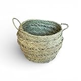 Design marocain authentique : panier rond pliable en paille tressée de sparto naturelle, style belly basket avec poignées latérales tressées pour un transport facile