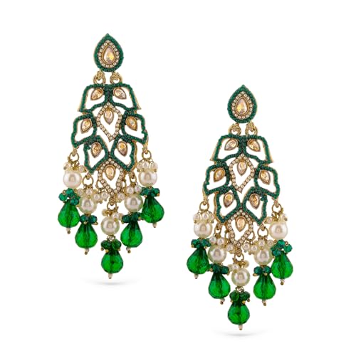 Image of Rubans Long Dangler Earrings Kundan & Pearl Ethnic Jewellery Gift for Women & Girls