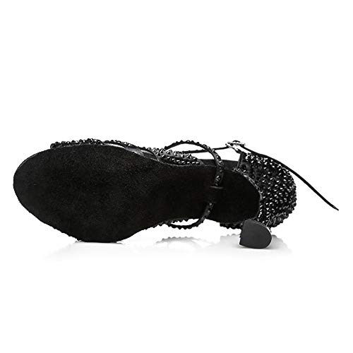 JUODVMP Women Rhinestone Ballroom Dance Shoes Latin Satin Salsa Performance Dance Shoes Model YCL4284