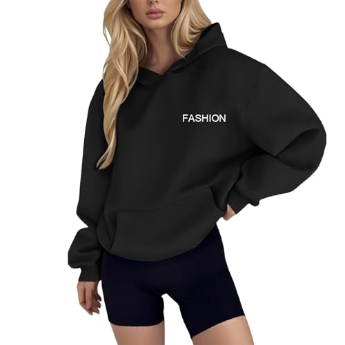 Sweat à capuche oversize pour femme, pull solide à manches longues avec poches