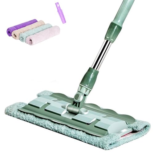 Queensfinders Mop, Queensfinders Microfiber Moptelescopic Flat Floor Mops with 360 Degree Handle, Floor Mop with Stainless Steel Handle, Reusable Clamp Mops (Green)