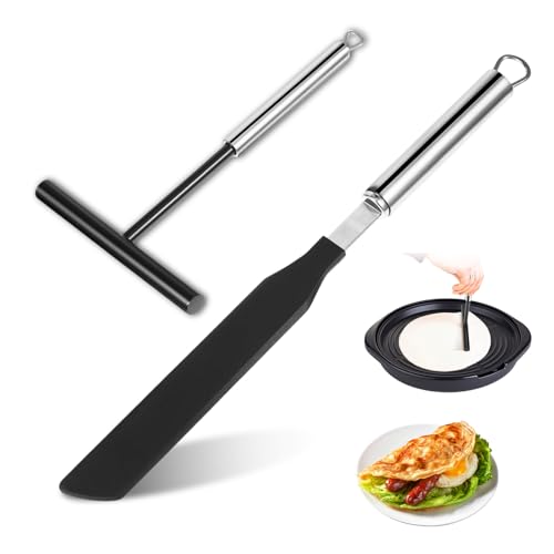 Diffaxy Crepes Verteiler und Spatel, 2 Stück Teigverteiler für Crepes, Edelstahl Crepes Maker, Crepes Zubehör für Pfannkuchen Oder Crepeteig, Zuhause Küche Kochen Backwerkzeuge
