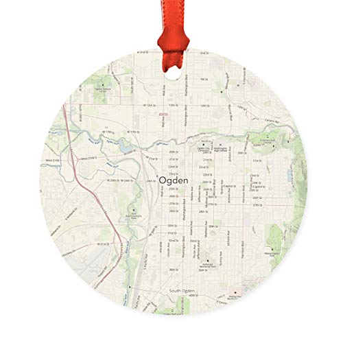 Andaz Press U.S. City Map Round Natural Wood MDF Christmas Ornament Gift, Ogden, Utah Vintage Map, 1-Pack, Long Distance College Going Away Study Abroad Birthday Gifts
