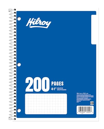 Hilroy 1-Subject Coil Notebook, 8" x 10.5", Quad Ruled Graph Paper, 200 Pages/100 Sheets, 1 Notebook, Colour May Vary (13009) image 1
