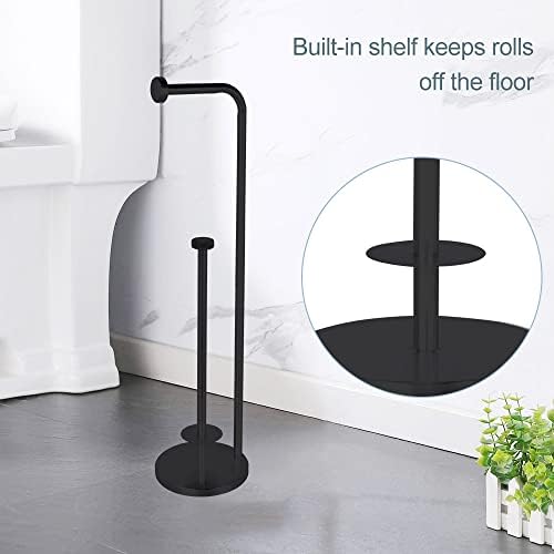 Stainless Steel Toilet Roll Holder Free Standing - Rust Proof Toilet Paper Holder Stand Holds 4 Paper Rolls  Modern Toilet Roll Storage with Heavy Duty Base For Bathroom & Kitchen  Black