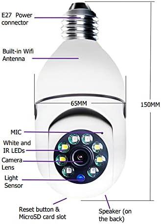 E27 Bulb Camera with Speaker Pan Tilt Security Light Camera Motion Detection Surveillance Equipment 360 Degree WiFi Connection with Mic Night Vision