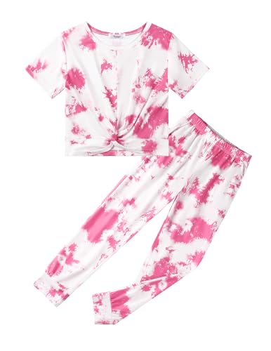 Image of Arshiner Girls Clothing Sets Tie Dye Twist Front Tops & Sweatpants Outfits Sportwear Sweatsuits Tracksuits 4-13 Year