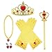 Vicloon Princesa Vestir Accesorios 8 Pcs Regalo Conjunto de Belleza Corona Anillo Sceptre Collar Pendientes Guantes para Niña (Amarillo)