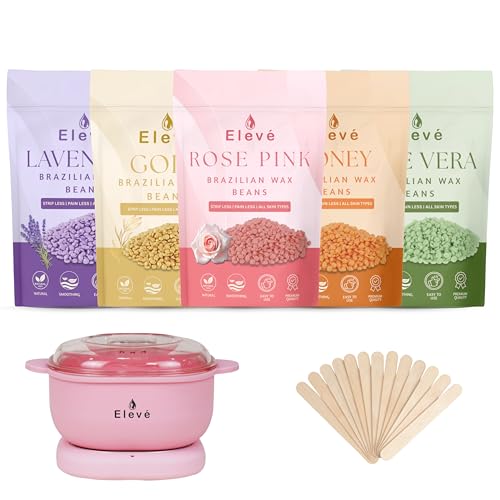 Eleve Premium Waxing Kit for Women - Brazilian Wax Beans With Silicone Wax Warmer for Hair Removal (5 Pack of 50 GRAM WAX BEANS + WAX HEATER)