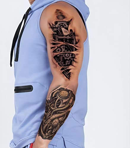 Roarhowl Very Cool Machine 3D Realistic Fake Tattoos，Wound Robot Makeup Temporary Tattoos For Men Women (Design 5) #TOP6