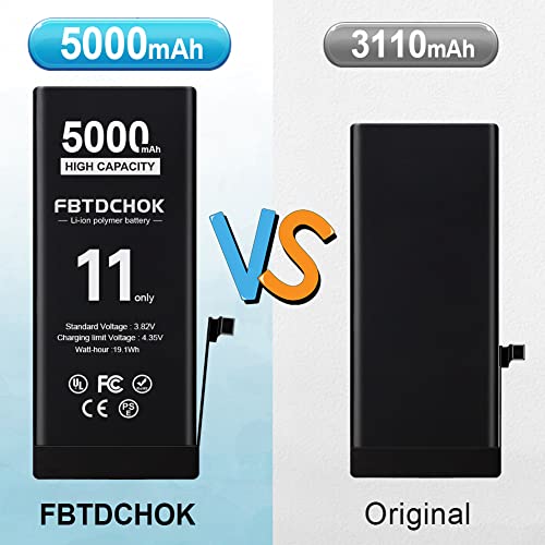 Fbtdchok [5000Mah Upgraded Replacement Battery Compatible With Iphone 11, [New Version] Ultra High Capacity 0 Cycle A+ Battery Replacement For Iphone 11, With Complete Repair Tool Kit #TOP1